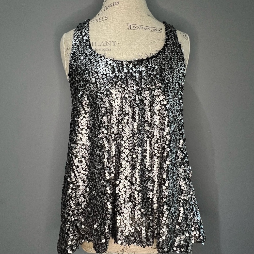 Vintage Havana Silver Sequin Sleeveless Tank Top size M in excellent condition